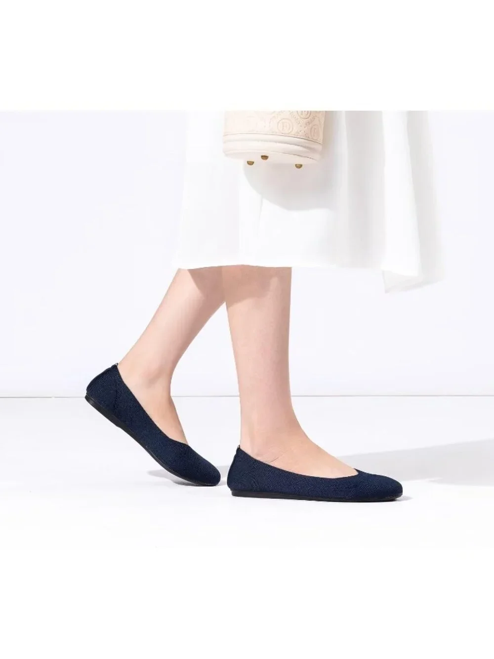 Women Navy Blue Round Toe Low Wedge Slip On Soft Ballerina Ballet Flat Shoes